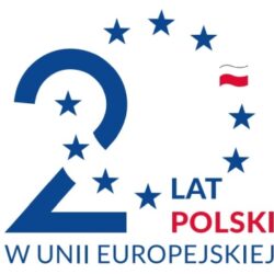 logo na 20 lat polski w unii europejskiej gwiazdki ułożone na kształt koła w które wkomponowano napis 20 lat polski w unii europejskiej