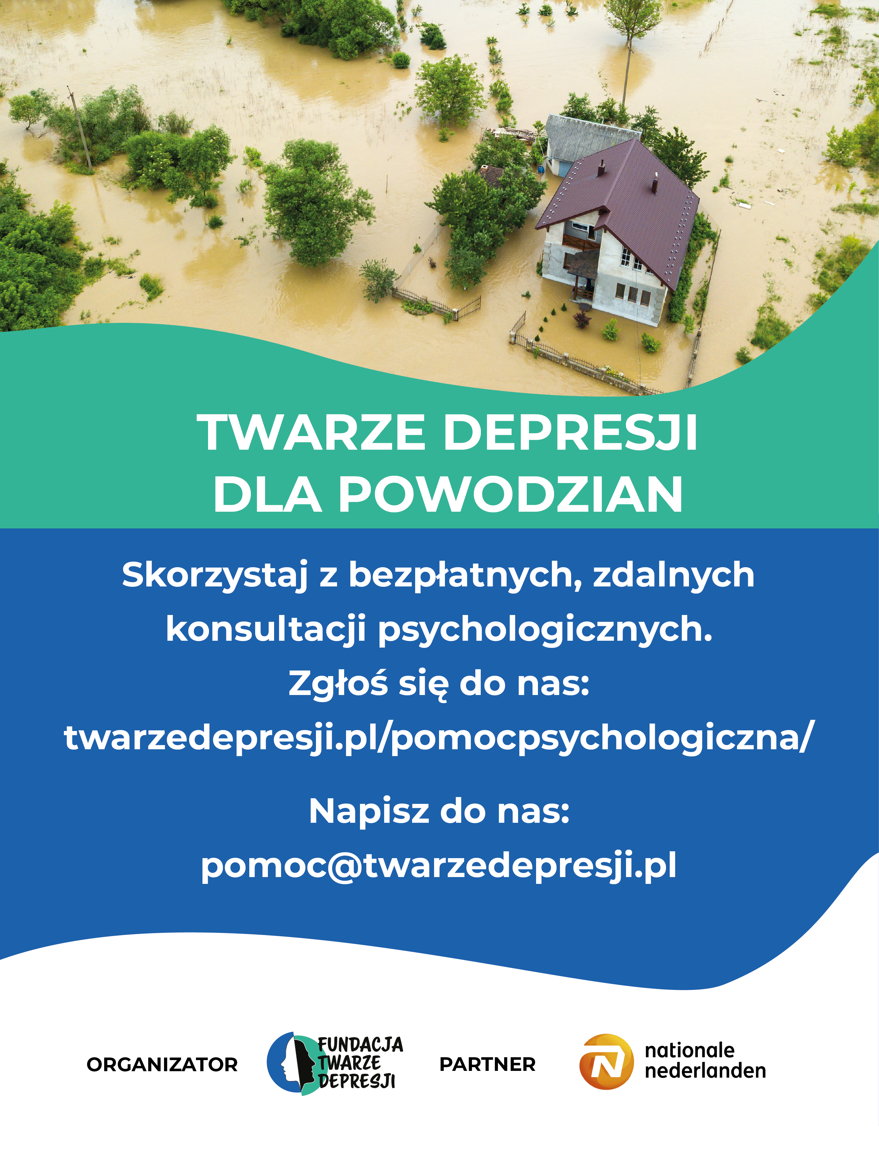 plakat twarze depresji dla powodzian