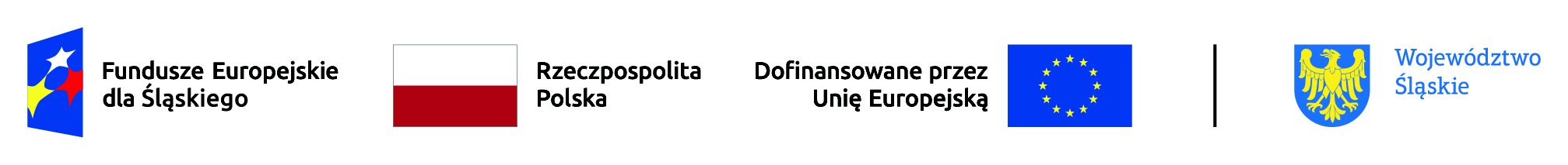 logo Unii Europejskiej używane do Projektów z Funduszu Europejskiego. Dodatkowo flaga Unii Europejskiej, flaga Polski, godło województwa śląskiego, logo Funduszy Europejskich,