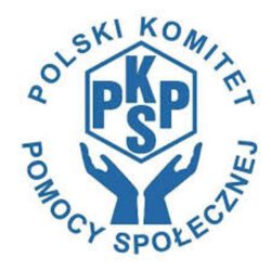 logo polskiego komitetu pomocy społecznej dwie ręce uniesione do góry podtrzymujące logo